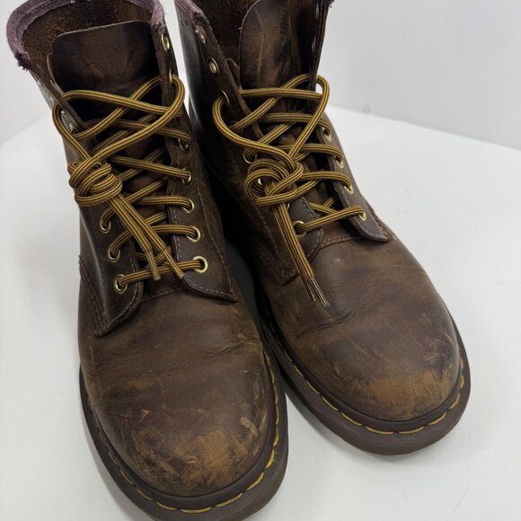 Dr Martens 1460 Brown Boots Crazy Horse Size 39 W8 M7 Yellow Laces - Picture 12 of 13